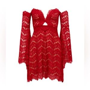 Sexy BNWT Boutique L’Atiste Red Lace Bell Sleeve Mini Dress